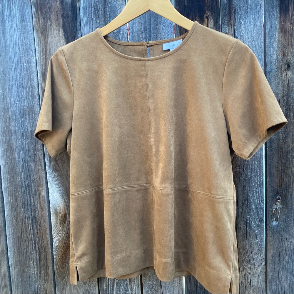 J Jill faux suede tan top petite small